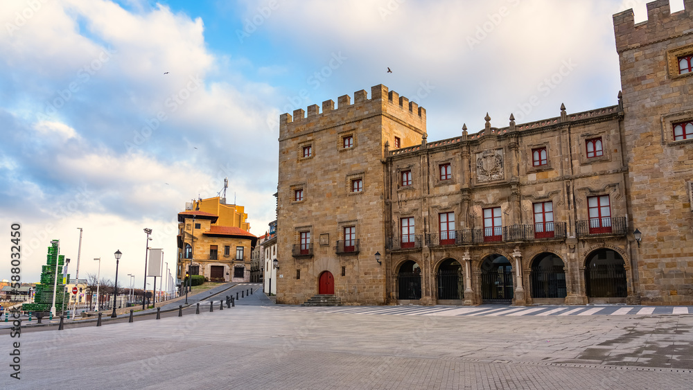 Old medieval buildings of the tourist town of Gijon in the principality of Asturias, Spain.