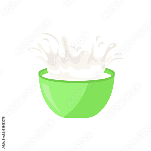 Milk in a cup. Splashes. Vector in the flat style