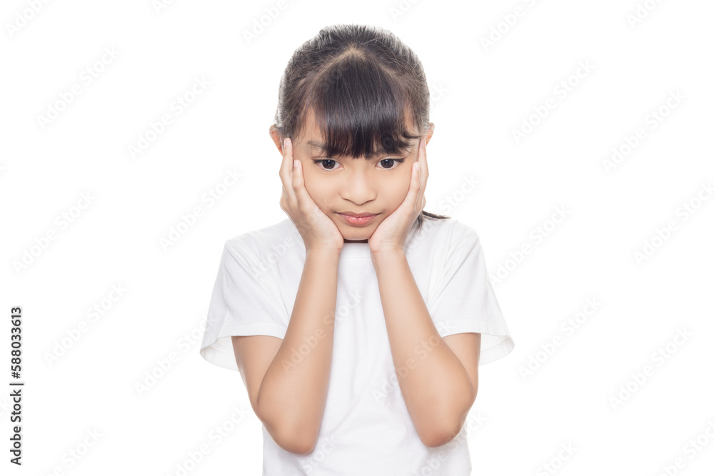 Young Asian girl is ear pain isolated on white background with clipping path.