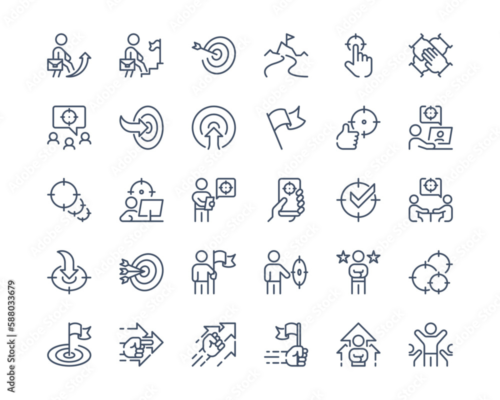 Simple set of Target Business icon set. Contains such Icons as Arrow target, Goals, Success, Planning.