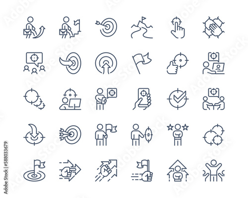 Simple set of Target Business icon set. Contains such Icons as Arrow target, Goals, Success, Planning.