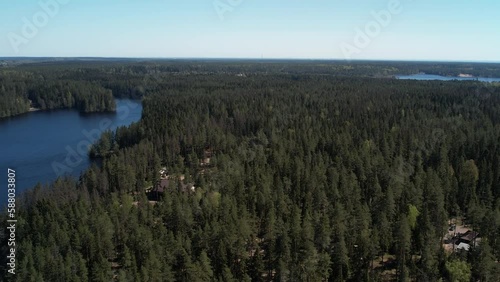 Russia. May 26, 2022. Picturesque view of the Long Lake, located near the city of Zelenogorsk, from a bird's-eye view.