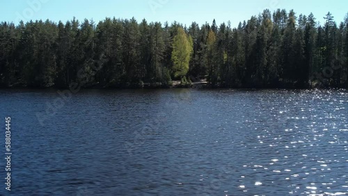 Russia. May 26, 2022. Picturesque view of the Long Lake, located near the city of Zelenogorsk, from a bird's-eye view.