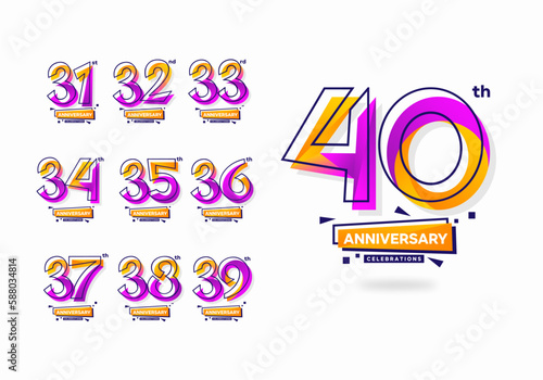 Colorful modern anniversary celebration logotype set. 31, 32, 33, 34, 35, 36, 37, 38, 39, 40 photo