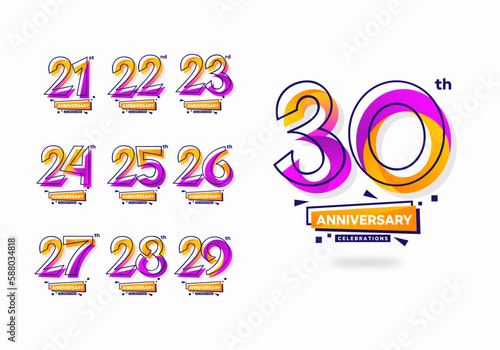 Colorful modern anniversary celebration logotype set. 21, 22, 23, 24, 25, 26, 27, 28, 29, 30 photo