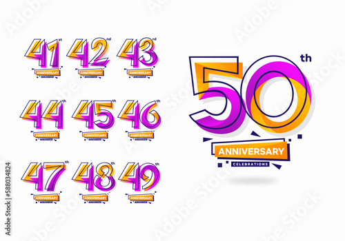 Colorful modern anniversary celebration logotype set. 41, 42, 43, 44, 45, 46, 47, 48, 49, 50 photo