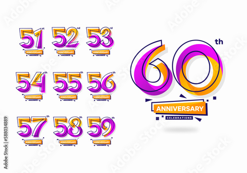 Colorful modern anniversary celebration logotype set. 61, 62, 63, 64, 65, 66, 67, 68, 69, 70 photo