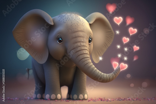 A Cute Little Elephant with Hearts for Valentine s Day