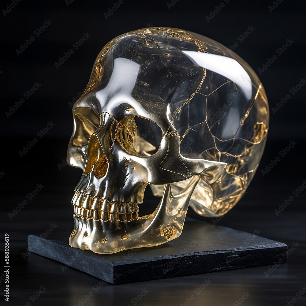 Crystal skull with gold details, ancient South American artifact.
Generative AI Crystal skull with gold details, ancient South American artifact.
Generative AI