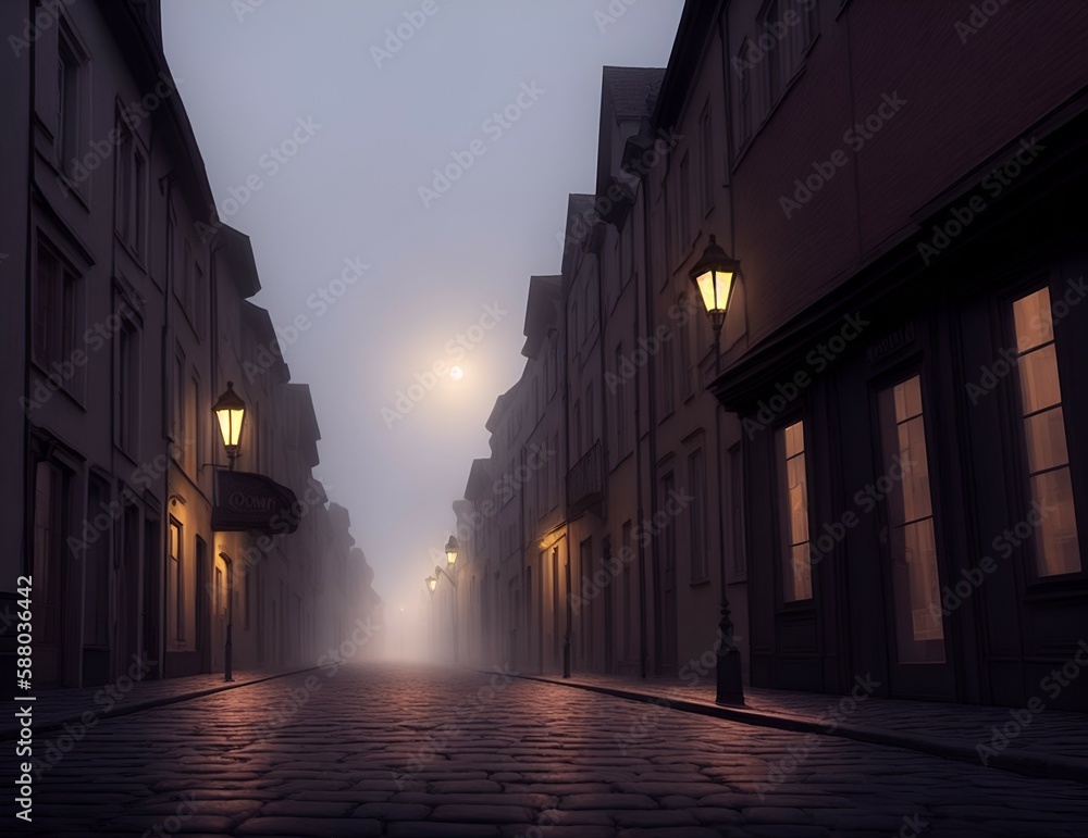old empty street in the night created with Generative AI technology