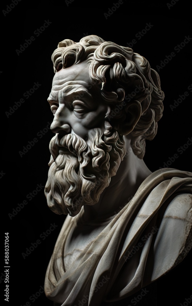 Un portrait d'une sculpture en marbre de l'homme grec stoïque.