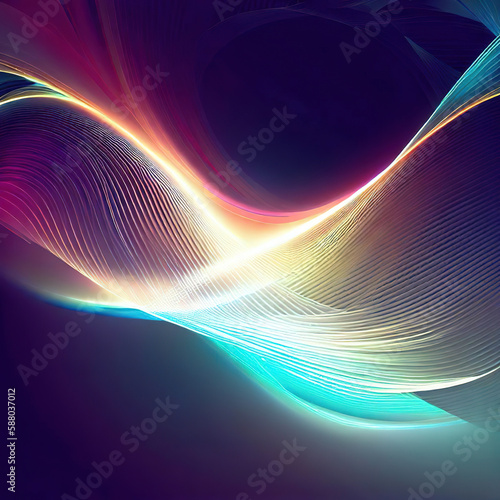 Abstract flowing wavy lines. Colorful dynamic wave with Generative AI