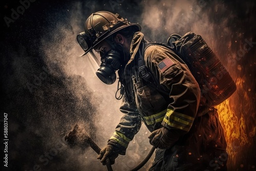 Male firefighter in action © Aleksandar