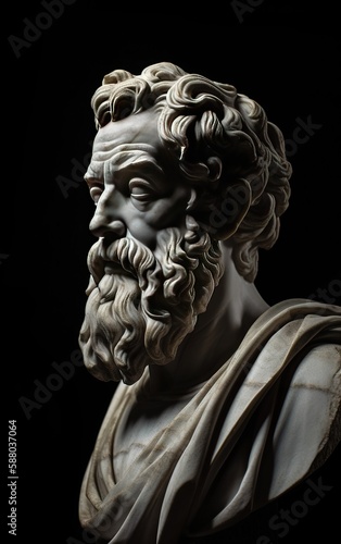 Un portrait d'une sculpture en marbre de l'homme grec stoïque.