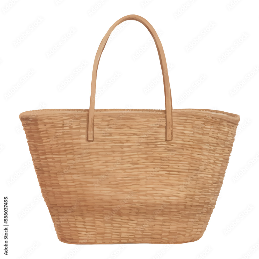 Hand Made Wicker Bag Isolated Hand Drawn Painting Illustration Hand Made Wicker Bag Isolated Hand Drawn Painting Illustration