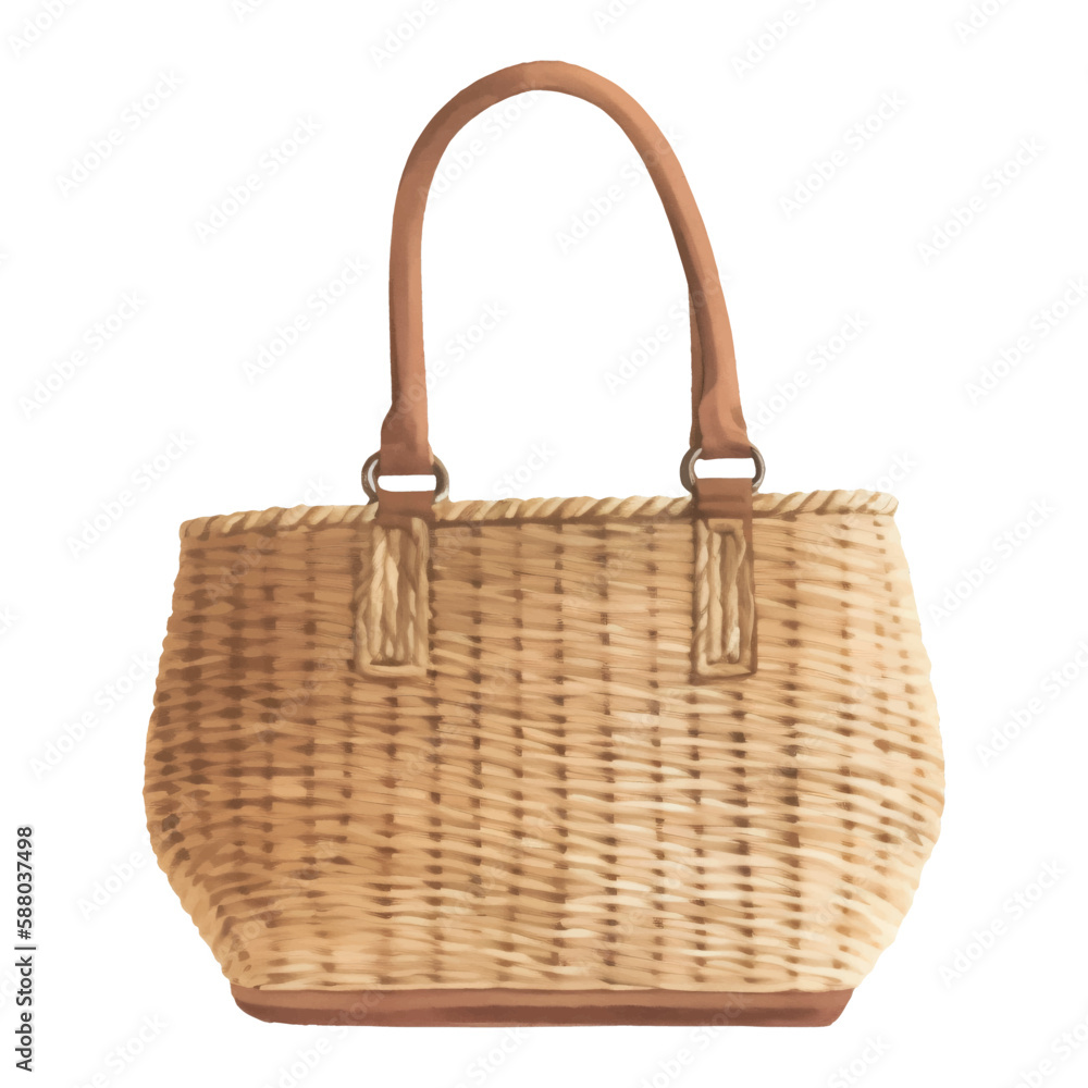 Hand Made Wicker Bag Isolated Hand Drawn Painting Illustration Hand Made Wicker Bag Isolated Hand Drawn Painting Illustration