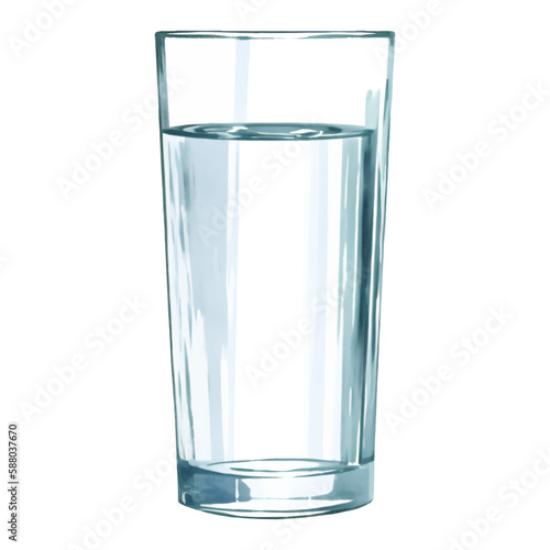 Glass of Water Isolated Hand Drawn Painting Illustration