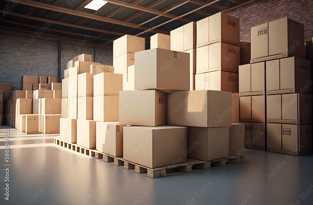 cardboard boxes abound in the inventory in the contemporary warehouse storage of the retail store, internet shopping concepts, online shopping, generative ai cardboard boxes abound in the inventory in the contemporary warehouse storage of the retail store, internet shopping concepts, online shopping, generative ai