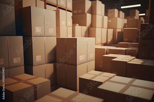 cardboard boxes abound in the inventory in the contemporary warehouse storage of the retail store, internet shopping concepts, online shopping, generative ai