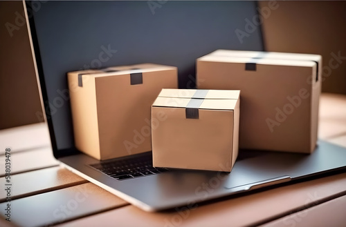 cardboard boxes internet shopping concepts, online shopping, generative ai