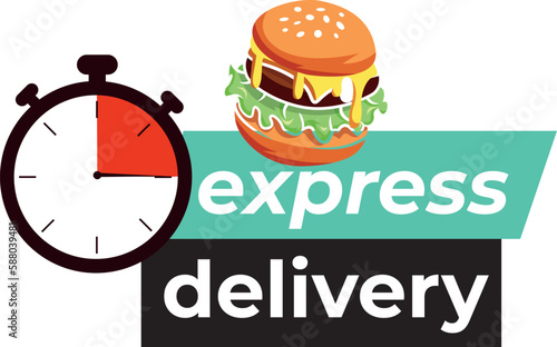 Express pizza delivery. Fast delivery. Stopwatch. Vector illustration