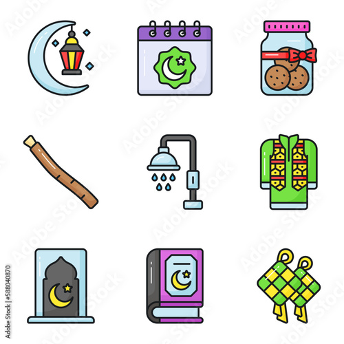 Carefully Crafted Ramadan and Eid al fitr related icons set, Modern style vector