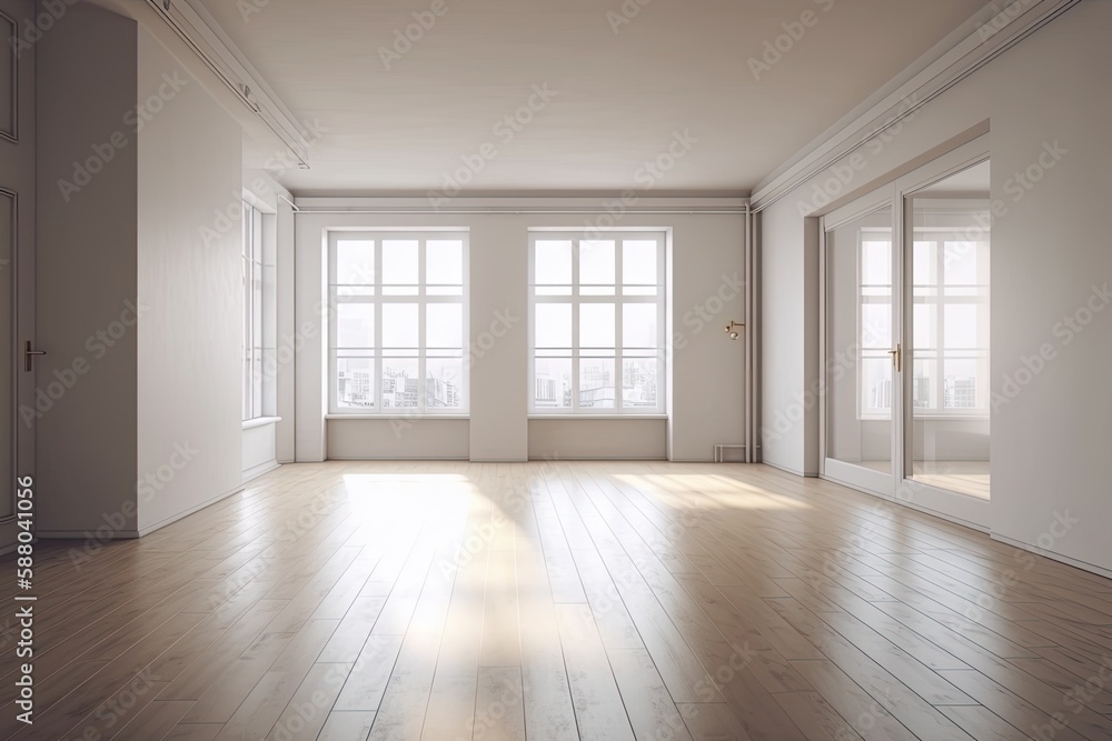 Illustration of an empty room with minimalistic design. Generative AI Illustration of an empty room with minimalistic design. Generative AI