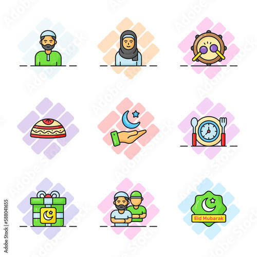 Carefully Crafted Ramadan and Eid al fitr related icons set, Modern style vector