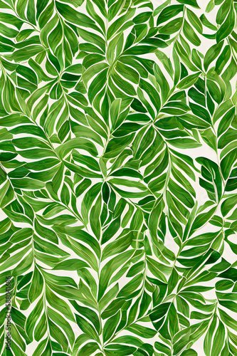 vertical watercolor background of green leaves  deciduous summer background of branches in watercolor technique  generative ai
