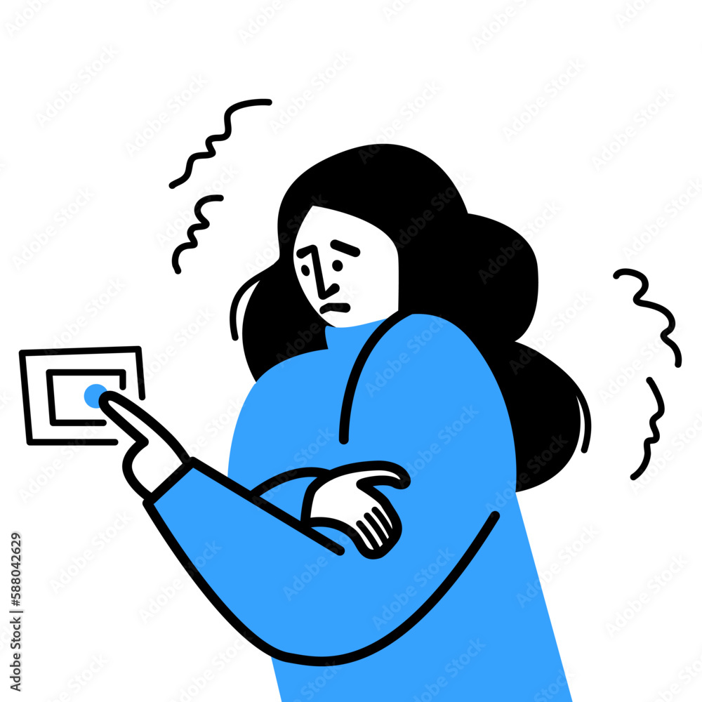 Woman feeling the cold turns up the thermostat flat vector illustration Woman feeling the cold turns up the thermostat flat vector illustration
