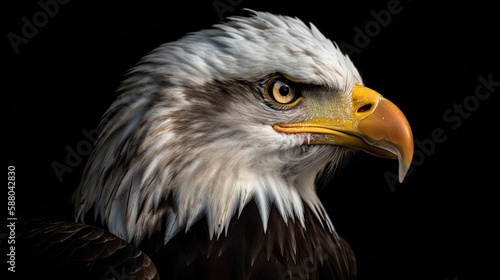 Wild Predator: American Bald Eagle with Piercing Eyes: Generative AI