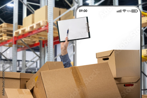 Warehouse chaos. Phone with...