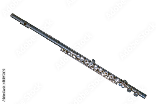 Transverse flute or or side-blown flute on white background photo
