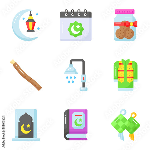 Carefully Crafted Ramadan and Eid al fitr related icons set, Modern style vector
