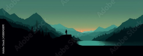 Minimalist mountain panorama at dawn