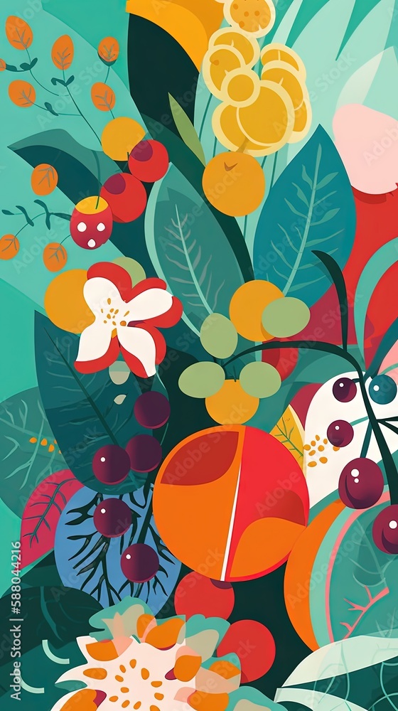 Obraz premium Fleurs, fruits et plantes couleurs abstraites