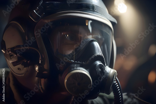 Military pilot in a helmet in the cabin, war in Ukraine, Generative AI 3