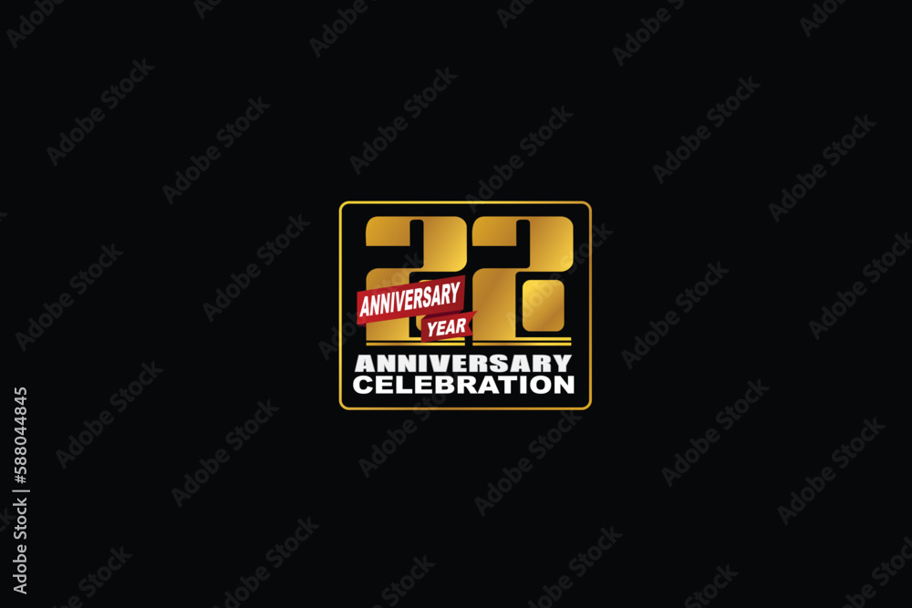 22th, 22 years, 22 year anniversary celebration rectangular abstract style logotype. anniversary with gold color isolated on black background, vector design for celebration vector.eps 22th, 22 years, 22 year anniversary celebration rectangular abstract style logotype. anniversary with gold color isolated on black background, vector design for celebration vector.eps