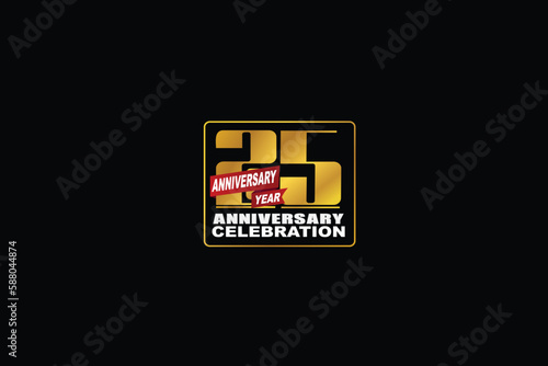 25th, 25 years, 25 year anniversary celebration rectangular abstract style logotype. anniversary with gold color isolated on black background, vector design for celebration vector.eps