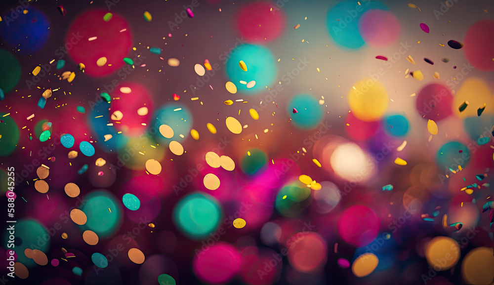 Vibrant Bokeh with Colorful Confetti for Carnival Party Invitation Created Using Generative Ai