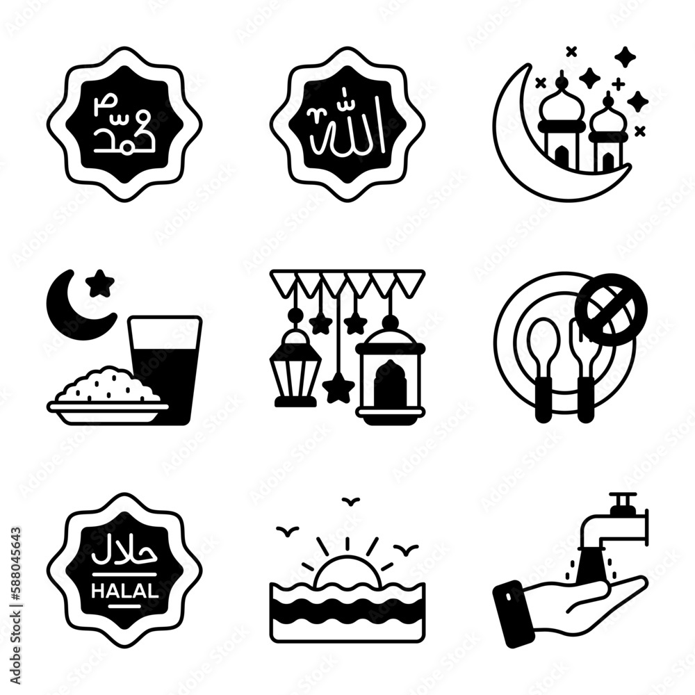 Carefully Crafted Ramadan and Eid al fitr related icons set, Modern style vector Carefully Crafted Ramadan and Eid al fitr related icons set, Modern style vector