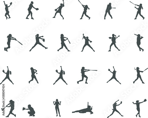 Softball player silhouettes, Softball silhouette, Softball player SVG, Softball player vector -V02