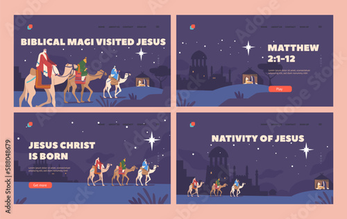 Valokuva Biblical Magi Visited Jesus Landing Page Template Set
