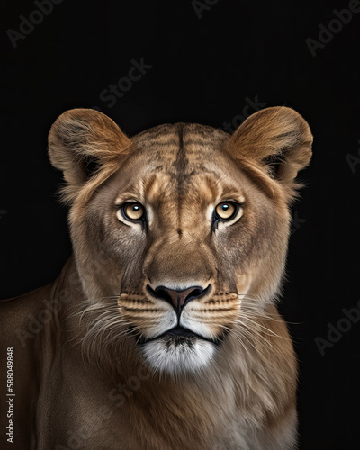 Generated portrait of a lioness with yellow eyes 