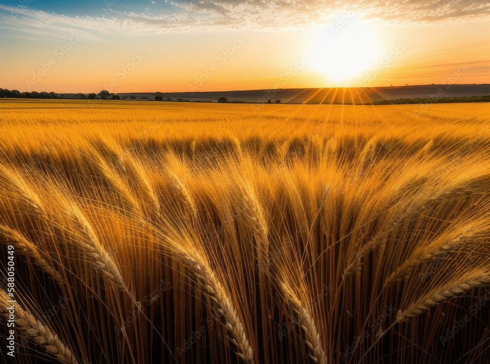 wheat field at sunset during summer wheat field at sunset during summer