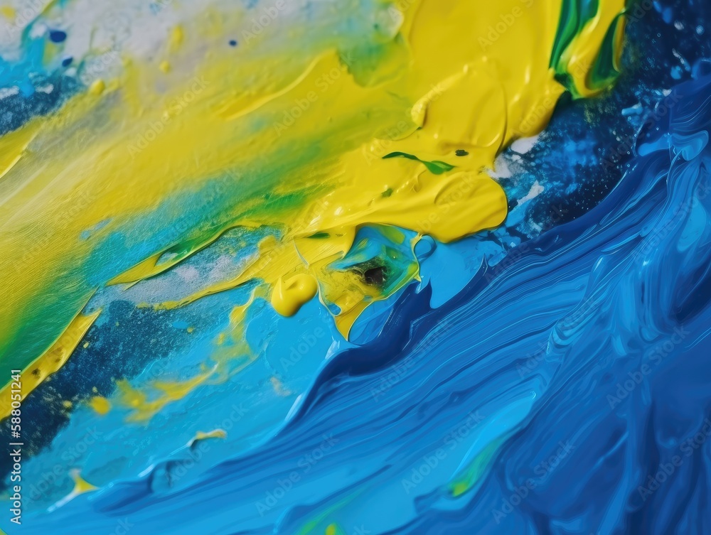 Abstract blue and yellow paint background. Acrylic texture background, Generative AI