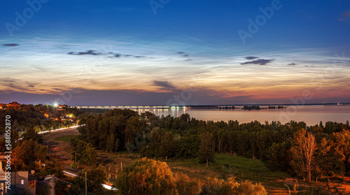 Summer sunset over the Dnieper River in the city of Cherkasy.