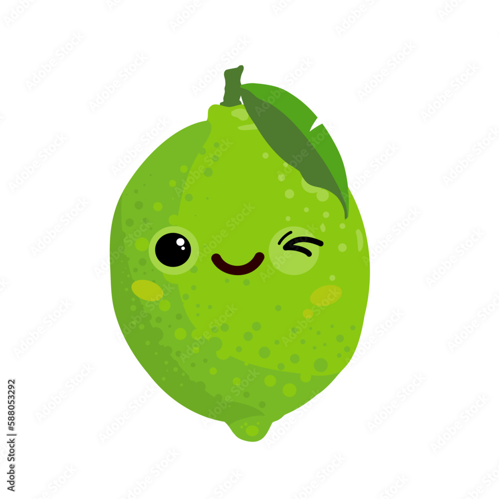 Fotografie Cute kawaii lime fruit