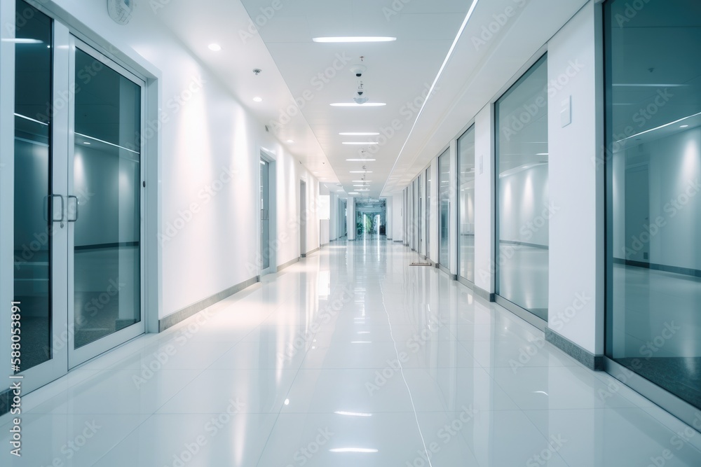 Obraz premium modern hallway with glass doors and natural light. Generative AI