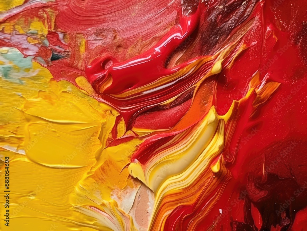 Abstract red and yellow paint background. Acrylic texture background, Generative AI